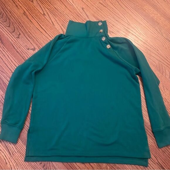 J. Crew Wide Button-Collar Tunic Sweatshirt – Cloudspun Fleece Green Size M - Picture 4 of 7